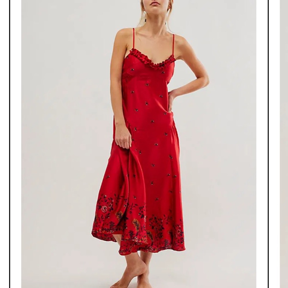 Free People Red Floral Slip Maxi Dress